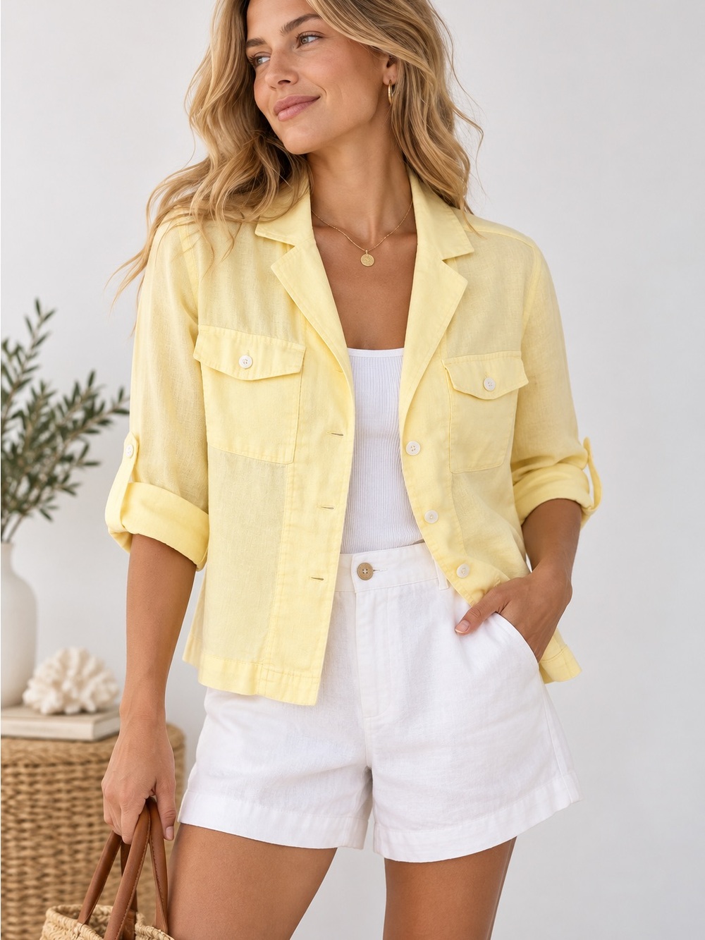 J.Crew 2 Yellow Linen Shirt Jacket Coastal Lightweight Quiet Luxury Minimalist S